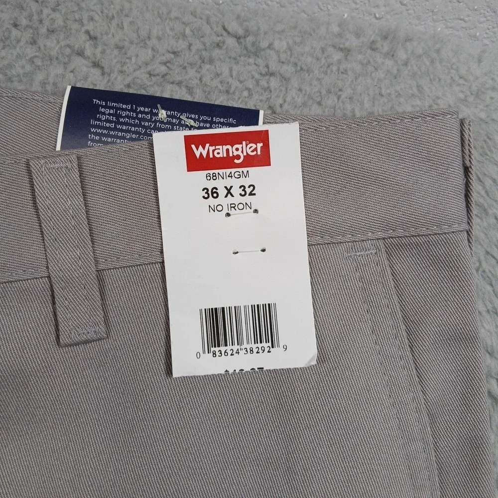 Wrangler Ultimate Khaki Pants Mens‎ 36x32 Tan No Iron Flat Front Straight NWT